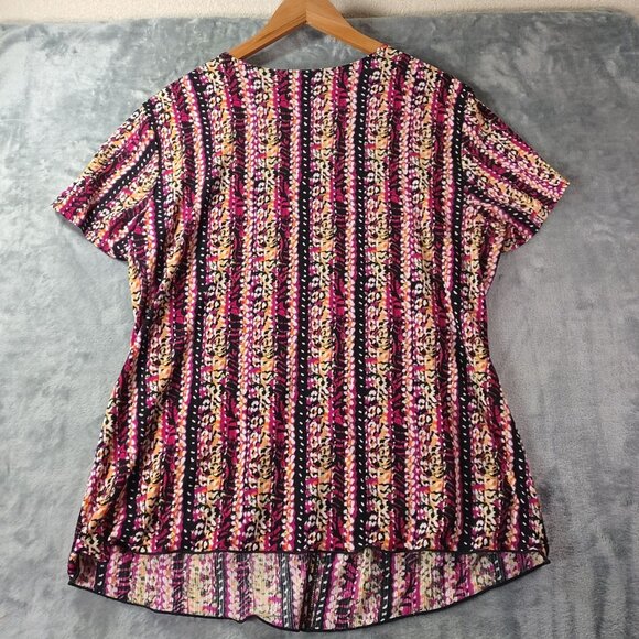 Notations Womens Ring Keyhole Stretch Knit Top XL Abstract Stripe High Low Artsy - Picture 5 of 12